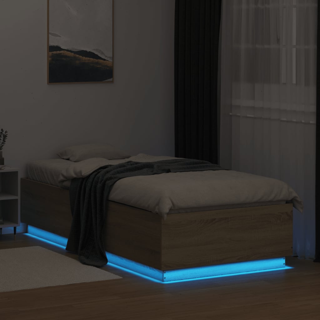 vidaXL Rama łóżka z LED, dąb sonoma, 90x200cm, materiał drewnopochodny