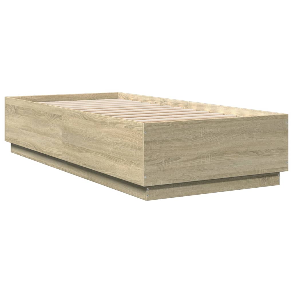vidaXL Rama łóżka z LED, dąb sonoma, 90x200cm, materiał drewnopochodny