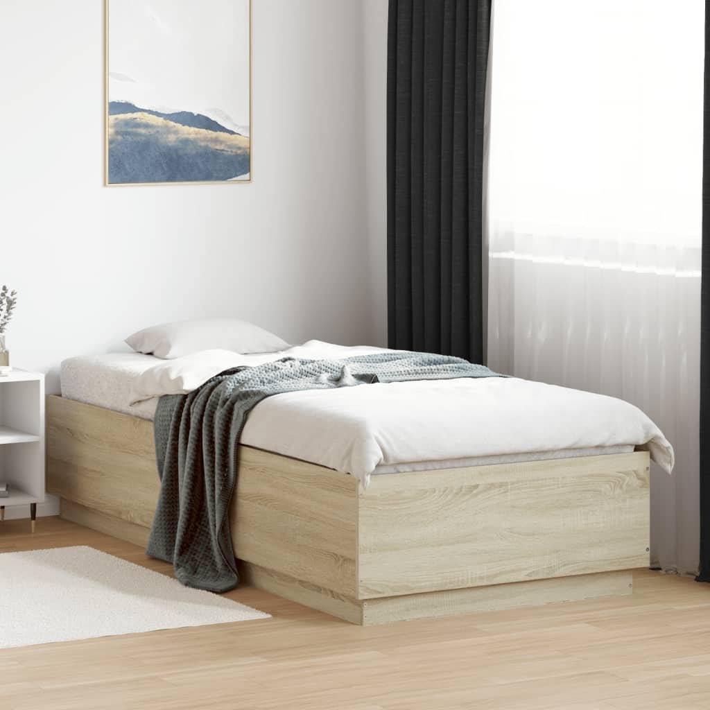 vidaXL Rama łóżka z LED, dąb sonoma, 90x200cm, materiał drewnopochodny