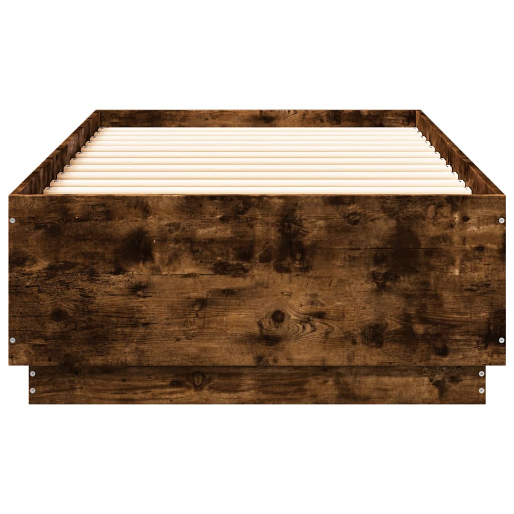 vidaXL Rama łóżka z LED, przydymiony dąb, 90x200 cm