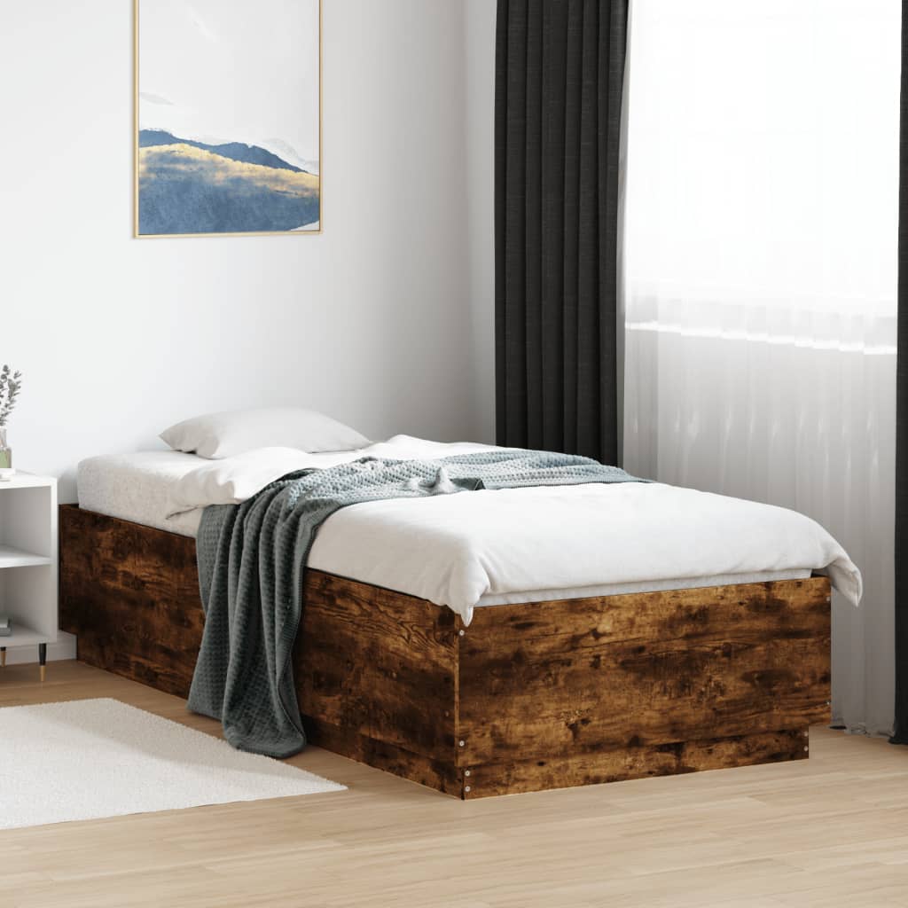 vidaXL Rama łóżka z LED, przydymiony dąb, 90x200 cm