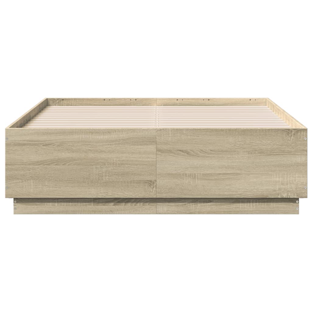 vidaXL Rama łóżka z LED, dąb sonoma, 140x190 cm