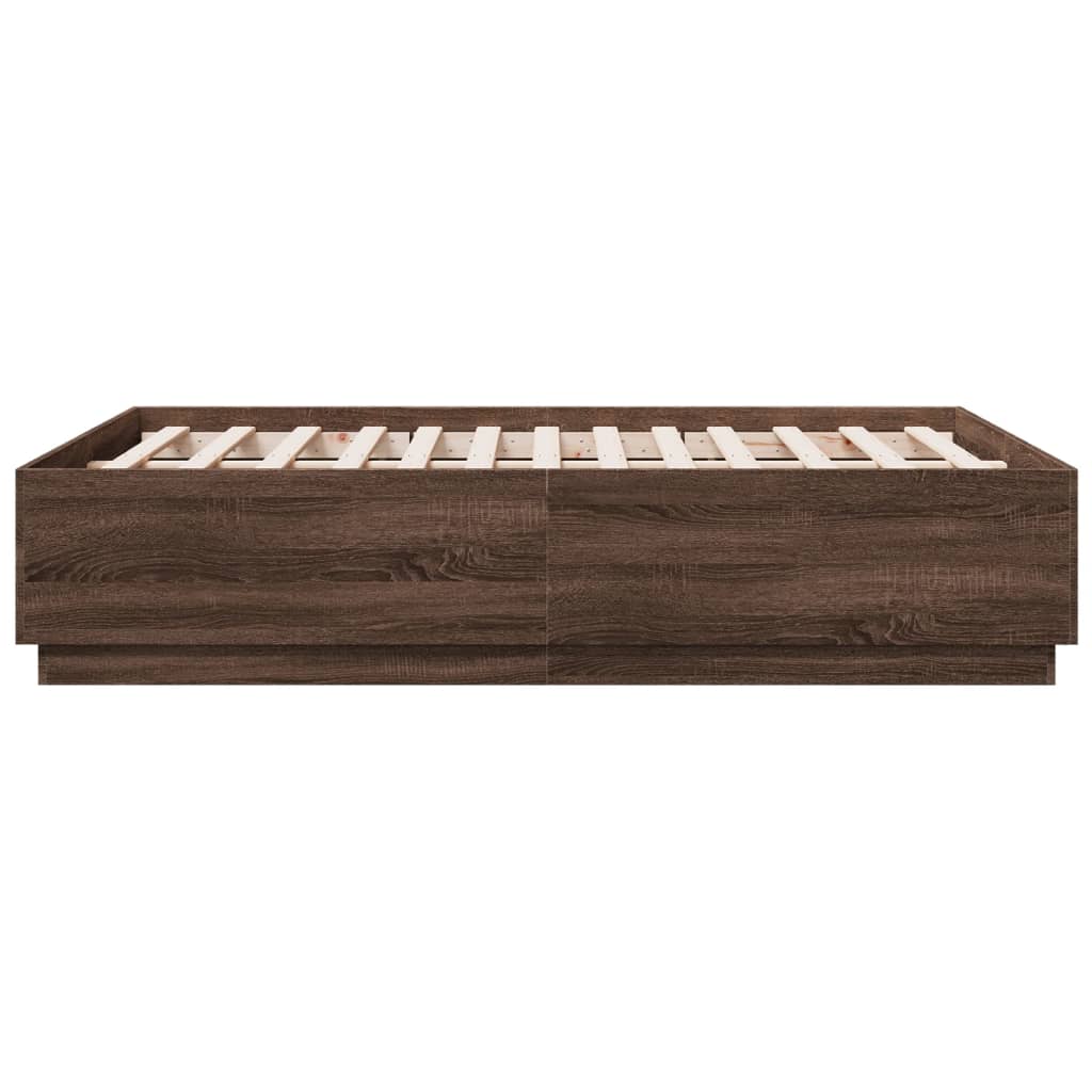 vidaXL Rama łóżka z LED, brązowy dąb, 140x190 cm