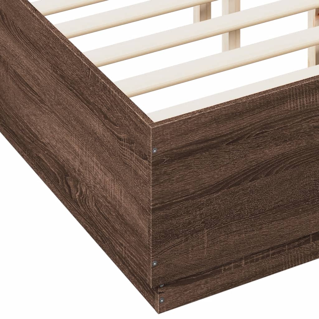 vidaXL Rama łóżka z LED, brązowy dąb, 140x190 cm