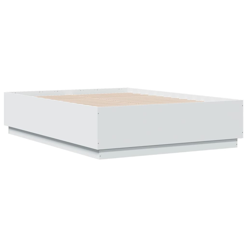 vidaXL Rama łóżka z LED, biała, 135x190 cm, materiał drewnopochodny