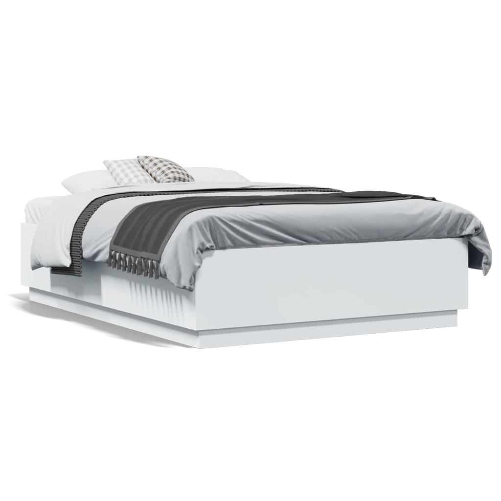 vidaXL Rama łóżka z LED, biała, 135x190 cm, materiał drewnopochodny