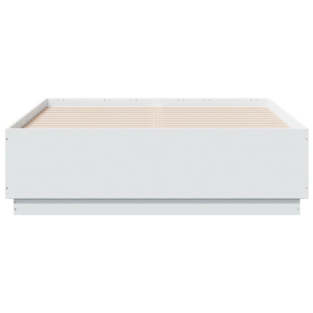 vidaXL Rama łóżka z LED, biała, 135x190 cm, materiał drewnopochodny