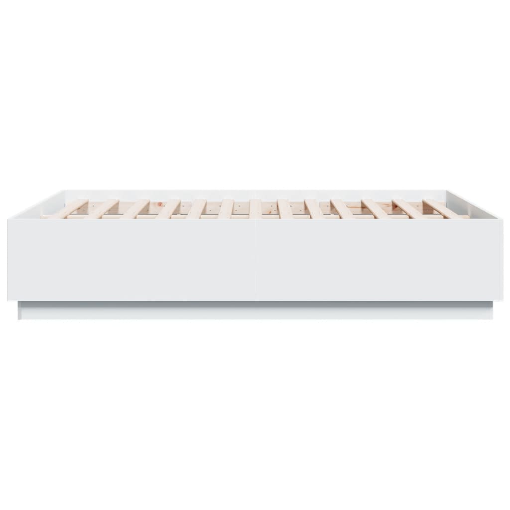vidaXL Rama łóżka z LED, biała, 135x190 cm, materiał drewnopochodny