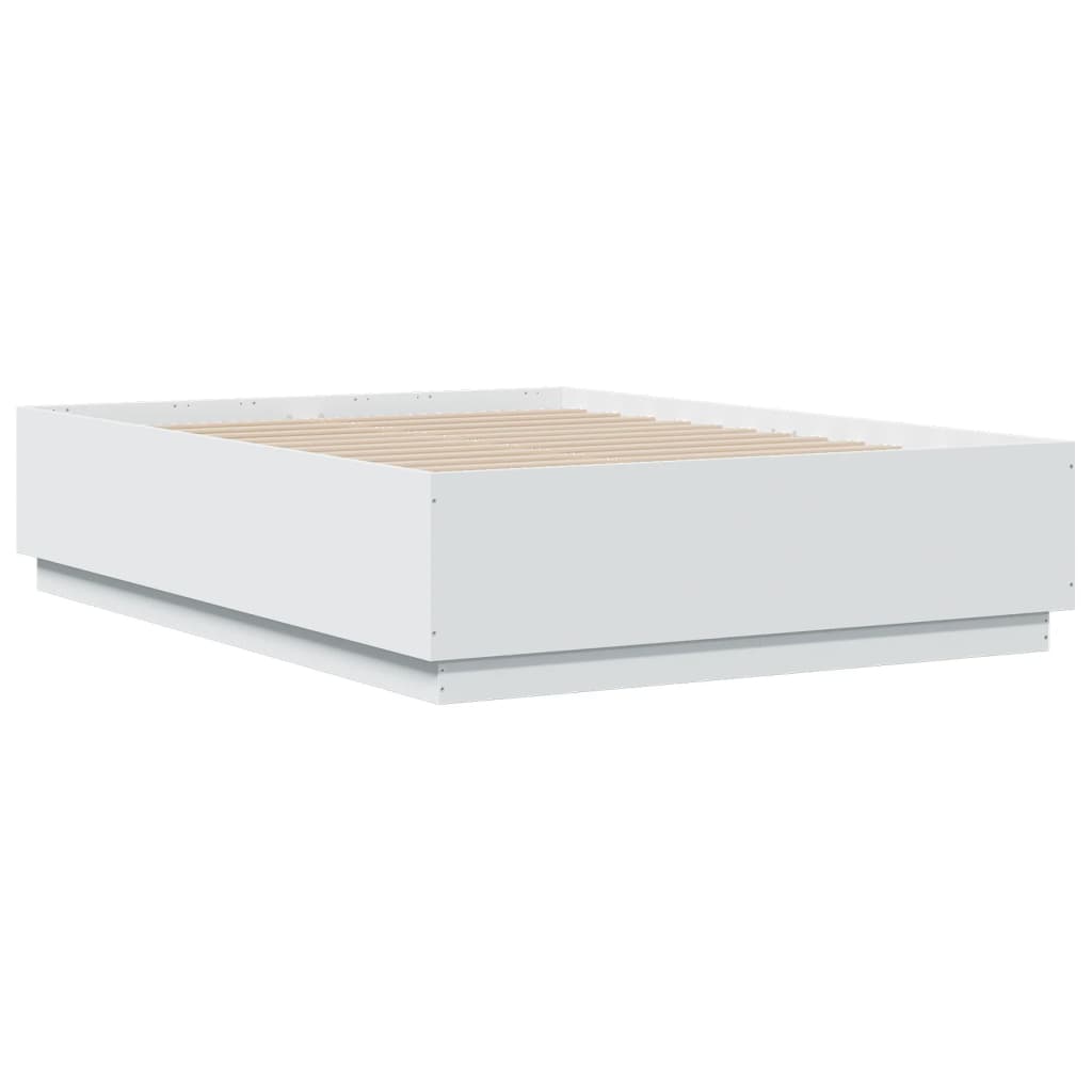 vidaXL Rama łóżka z LED, biała, 135x190 cm, materiał drewnopochodny