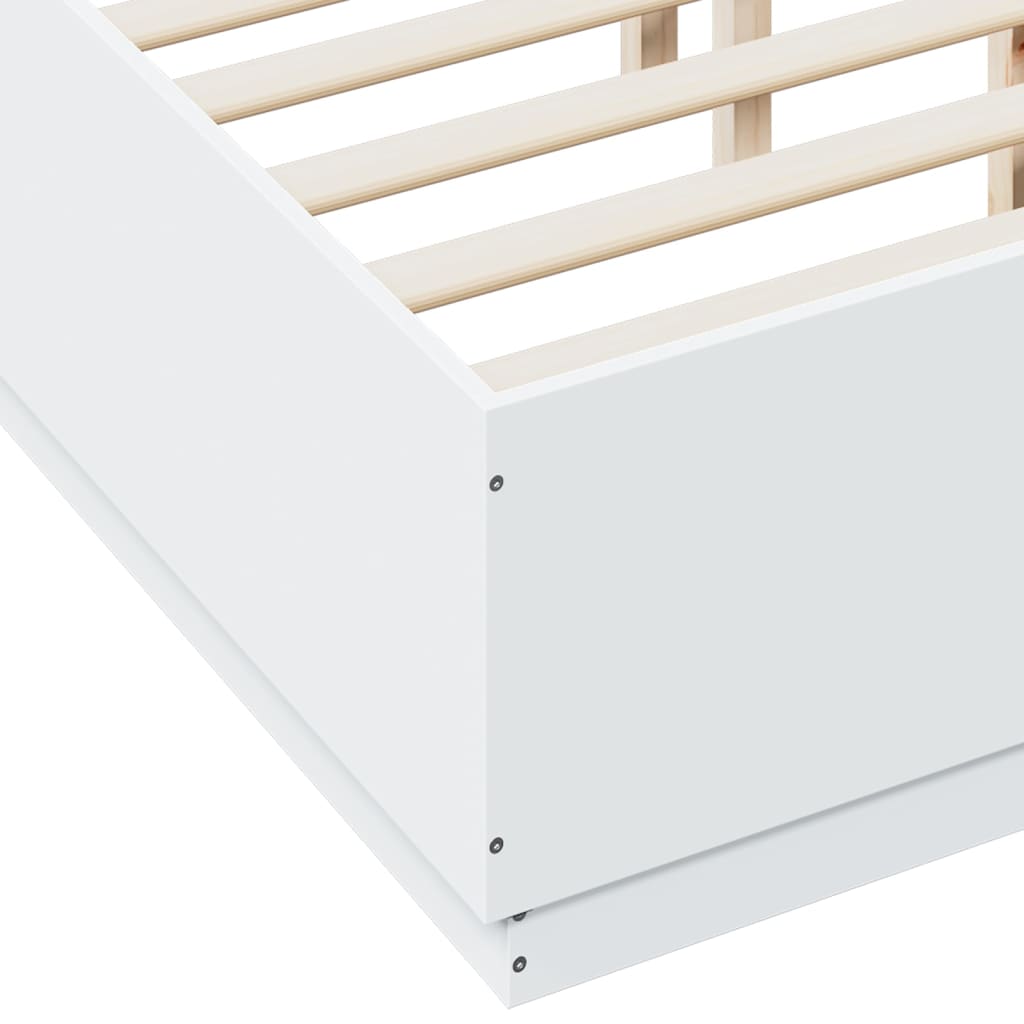 vidaXL Rama łóżka z LED, biała, 135x190 cm, materiał drewnopochodny