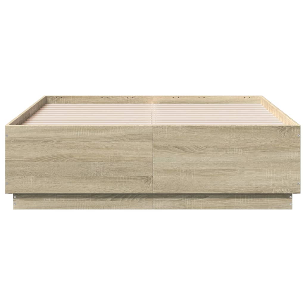 vidaXL Rama łóżka z LED, dąb sonoma, 135x190 cm