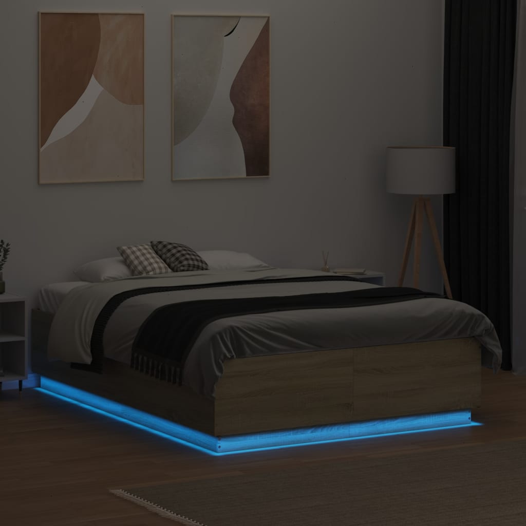 vidaXL Rama łóżka z LED, dąb sonoma, 120x190 cm