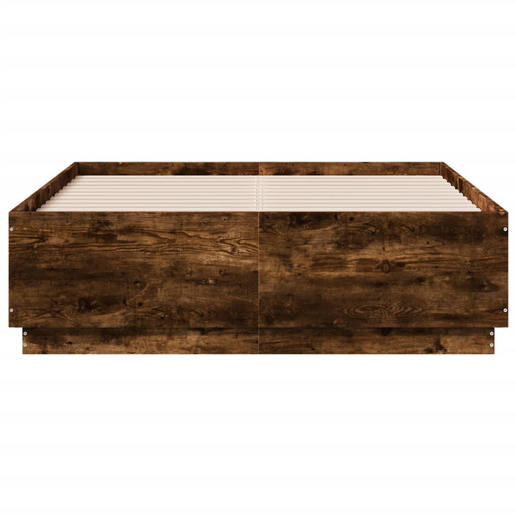 vidaXL Rama łóżka z LED, przydymiony dąb, 120x190 cm
