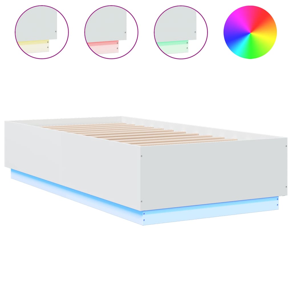 vidaXL Rama łóżka z LED, biała, 90x190 cm, materiał drewnopochodny