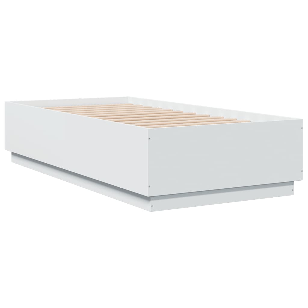 vidaXL Rama łóżka z LED, biała, 90x190 cm, materiał drewnopochodny