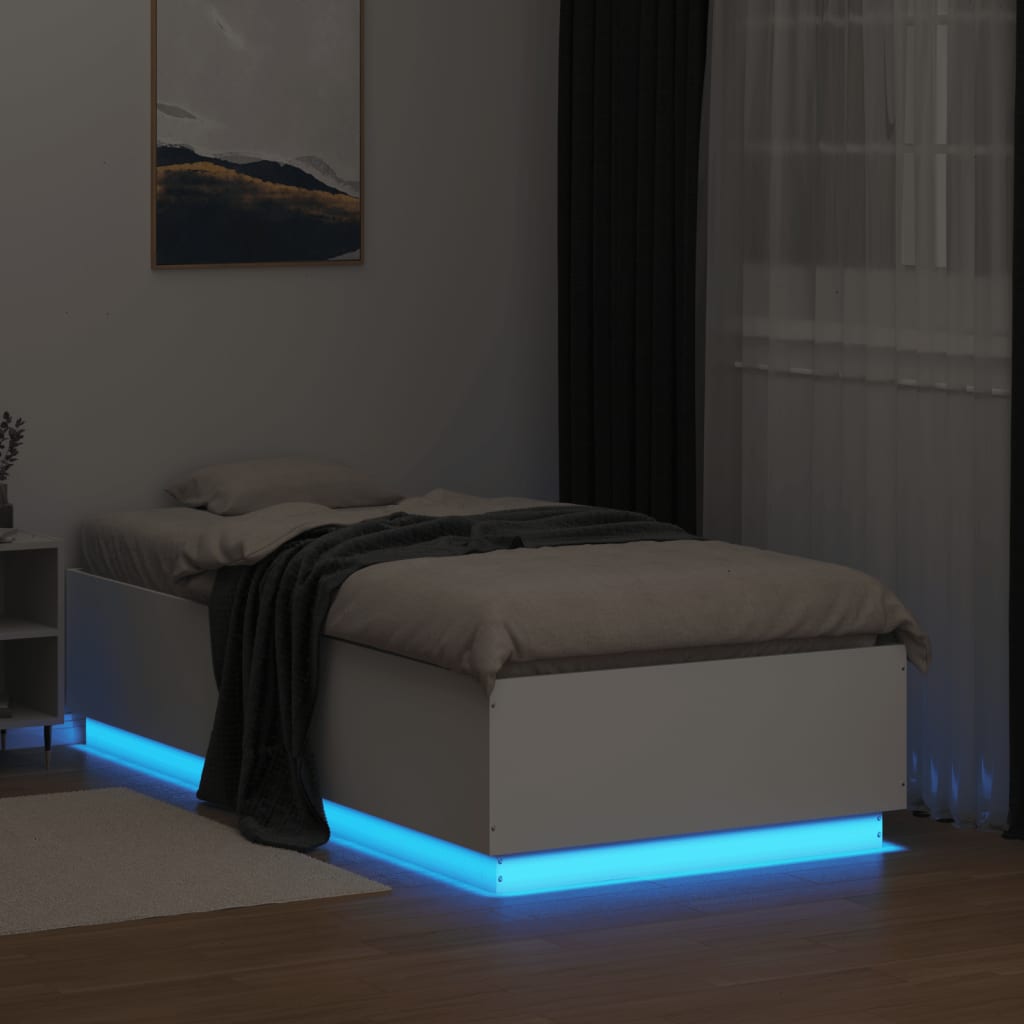 vidaXL Rama łóżka z LED, biała, 90x190 cm, materiał drewnopochodny