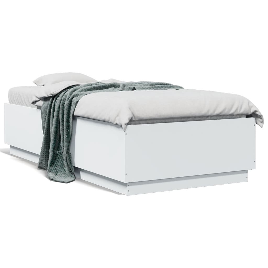 vidaXL Rama łóżka z LED, biała, 90x190 cm, materiał drewnopochodny