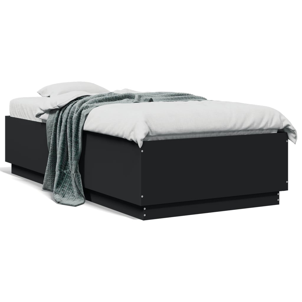 vidaXL Rama łóżka z LED, czarna, 90x190 cm, materiał drewnopochodny