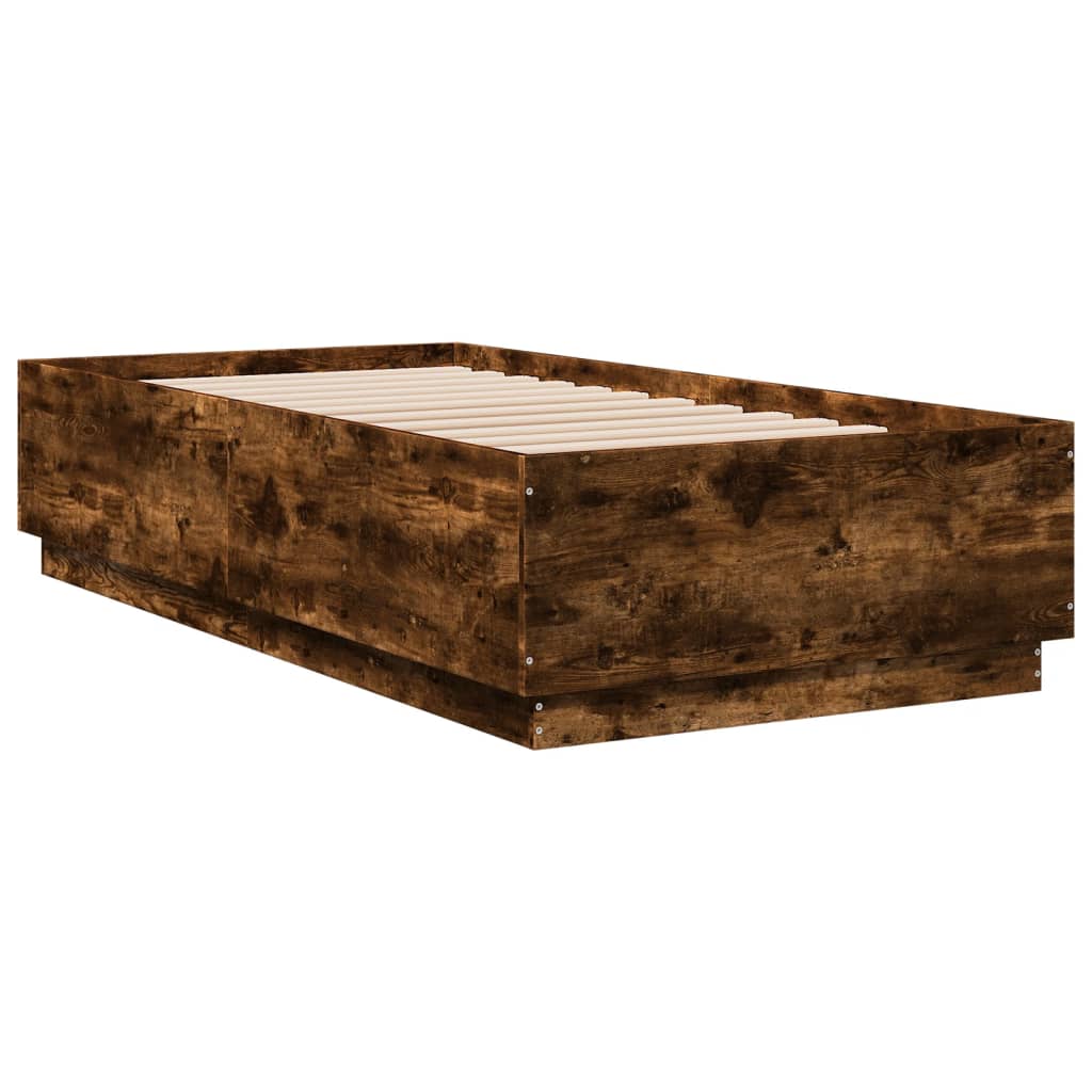 vidaXL Rama łóżka z LED, przydymiony dąb, 90x190 cm
