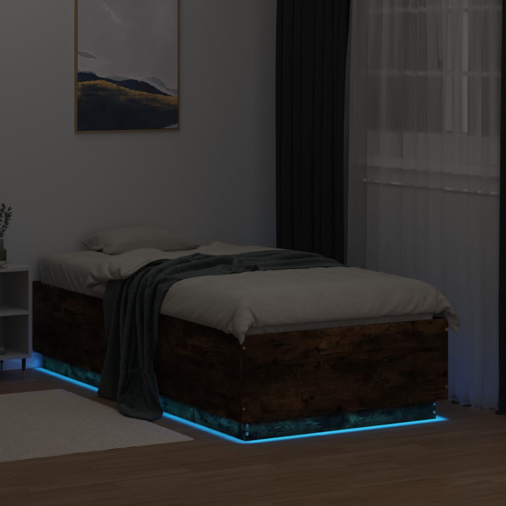 vidaXL Rama łóżka z LED, przydymiony dąb, 90x190 cm