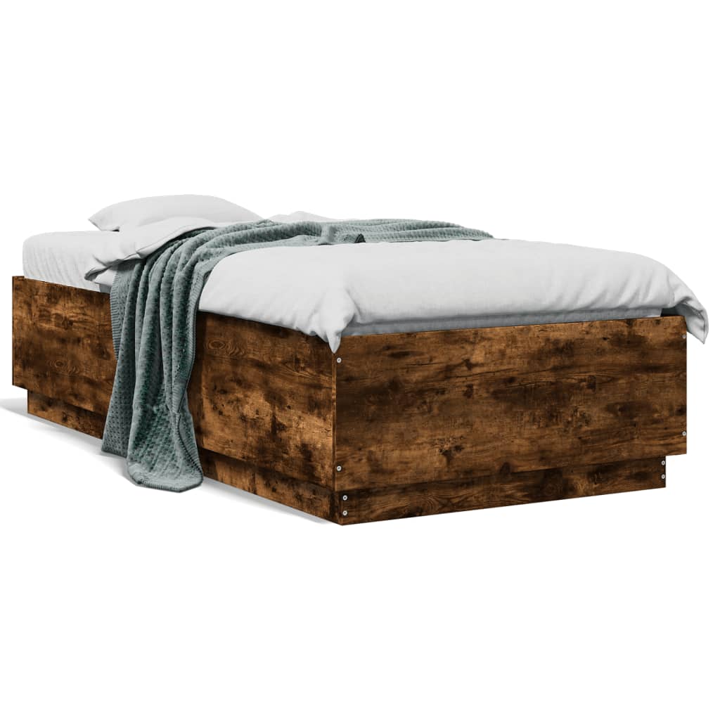 vidaXL Rama łóżka z LED, przydymiony dąb, 90x190 cm