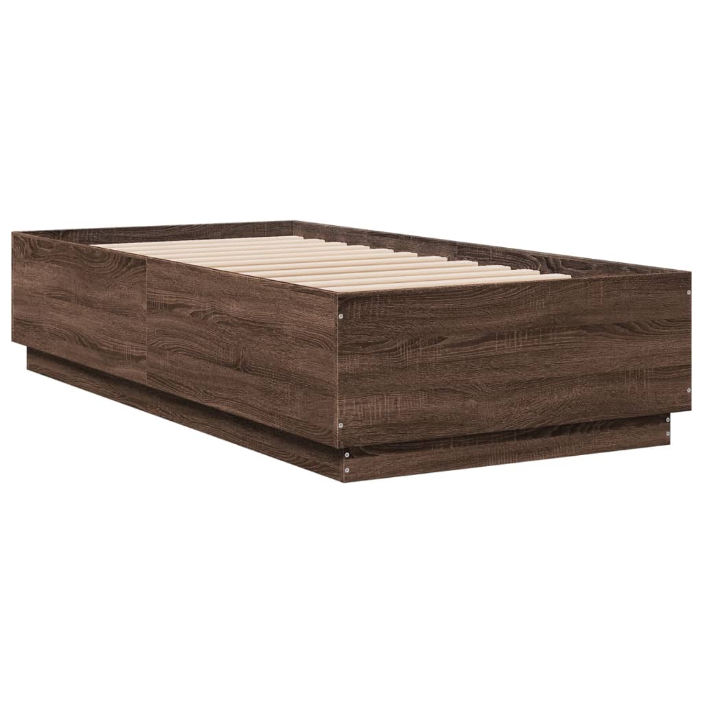 vidaXL Rama łóżka z LED, brązowy dąb, 90x190 cm