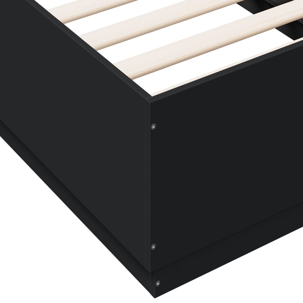 vidaXL Rama łóżka z LED, czarna, 75x190 cm, materiał drewnopochodny
