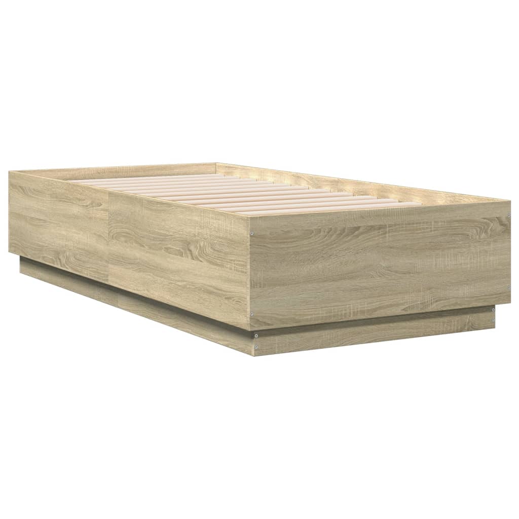vidaXL Rama łóżka z LED, dąb sonoma, 75x190cm, materiał drewnopochodny