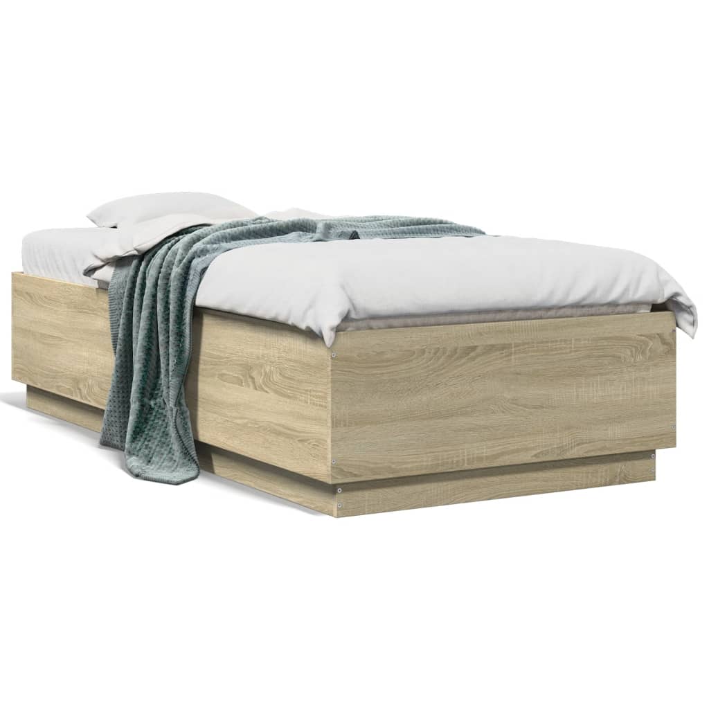 vidaXL Rama łóżka z LED, dąb sonoma, 75x190cm, materiał drewnopochodny
