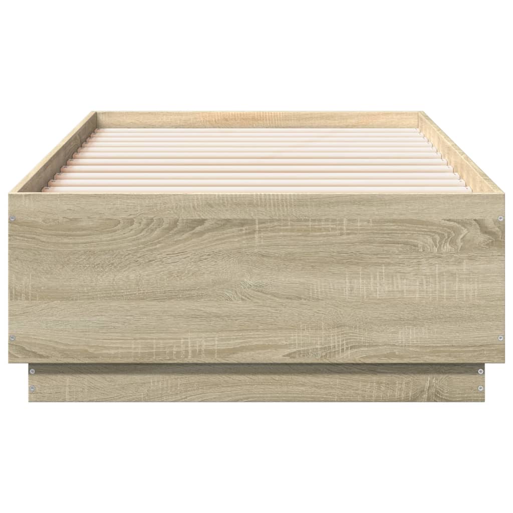 vidaXL Rama łóżka z LED, dąb sonoma, 75x190cm, materiał drewnopochodny