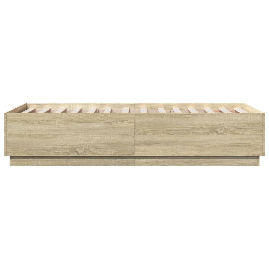 vidaXL Rama łóżka z LED, dąb sonoma, 75x190cm, materiał drewnopochodny