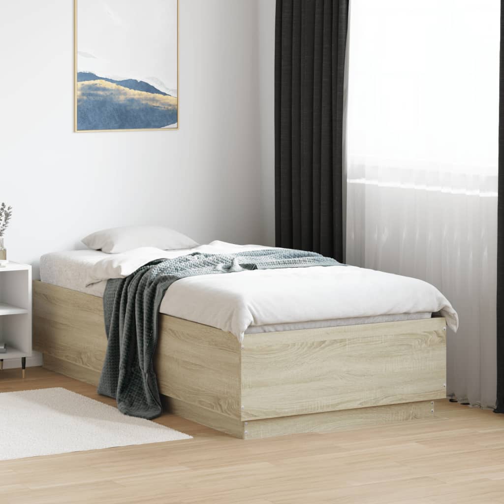 vidaXL Rama łóżka z LED, dąb sonoma, 75x190cm, materiał drewnopochodny