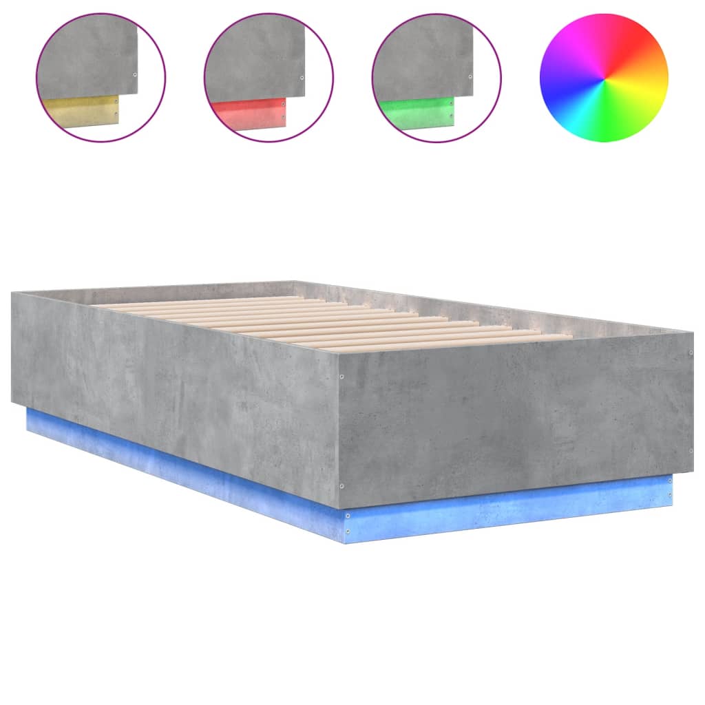 vidaXL Rama łóżka z LED, szarość betonu, 75x190 cm