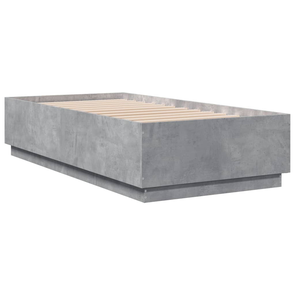vidaXL Rama łóżka z LED, szarość betonu, 75x190 cm