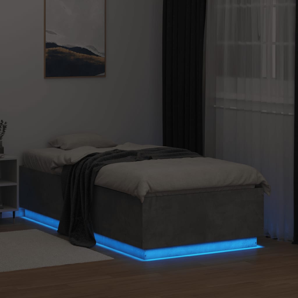 vidaXL Rama łóżka z LED, szarość betonu, 75x190 cm