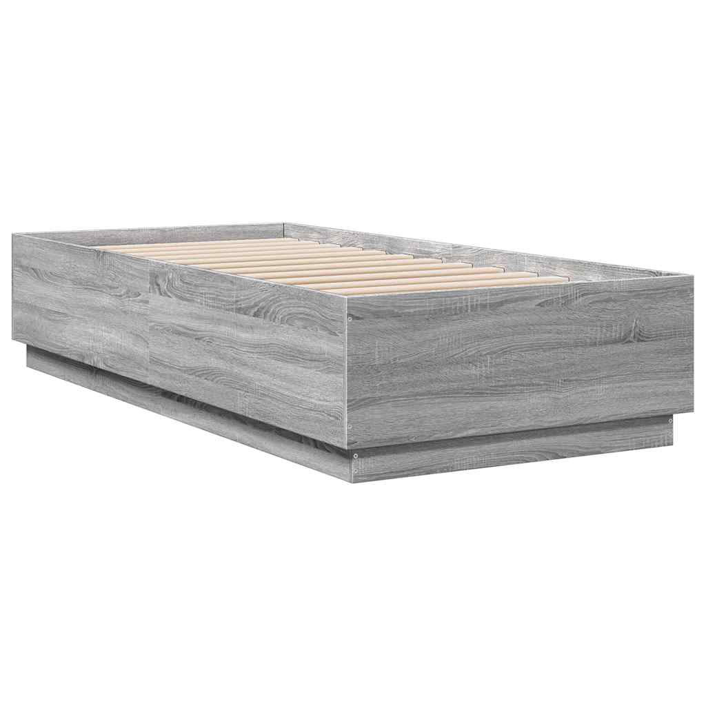 vidaXL Rama łóżka, szary dąb sonoma, 100x200cm materiał drewnopochodny