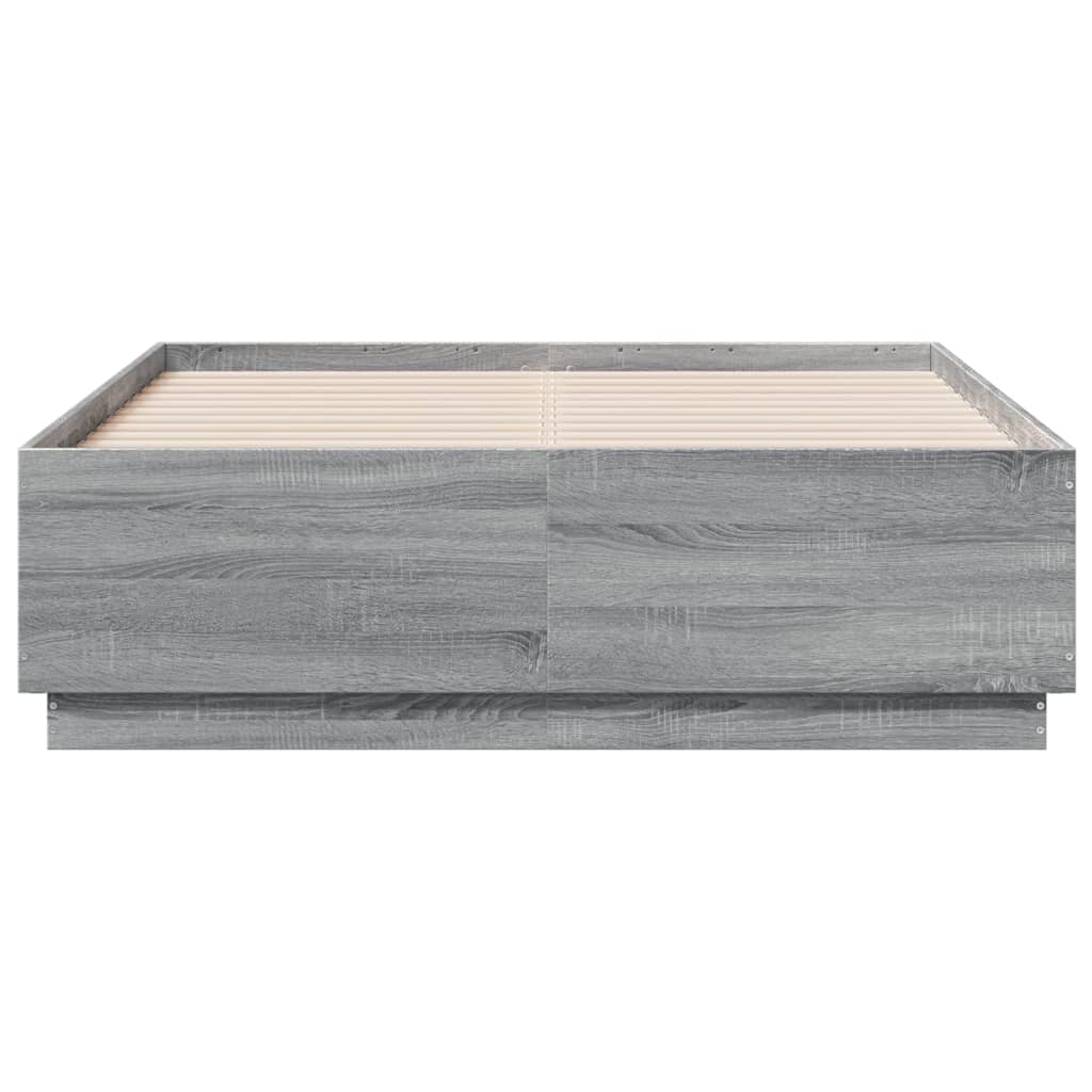 vidaXL Rama łóżka, szary dąb sonoma, 135x190cm materiał drewnopochodny