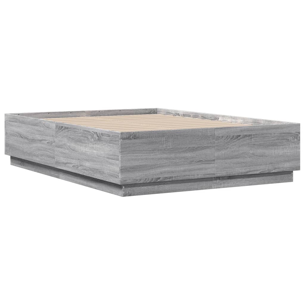 vidaXL Rama łóżka, szary dąb sonoma, 135x190cm materiał drewnopochodny