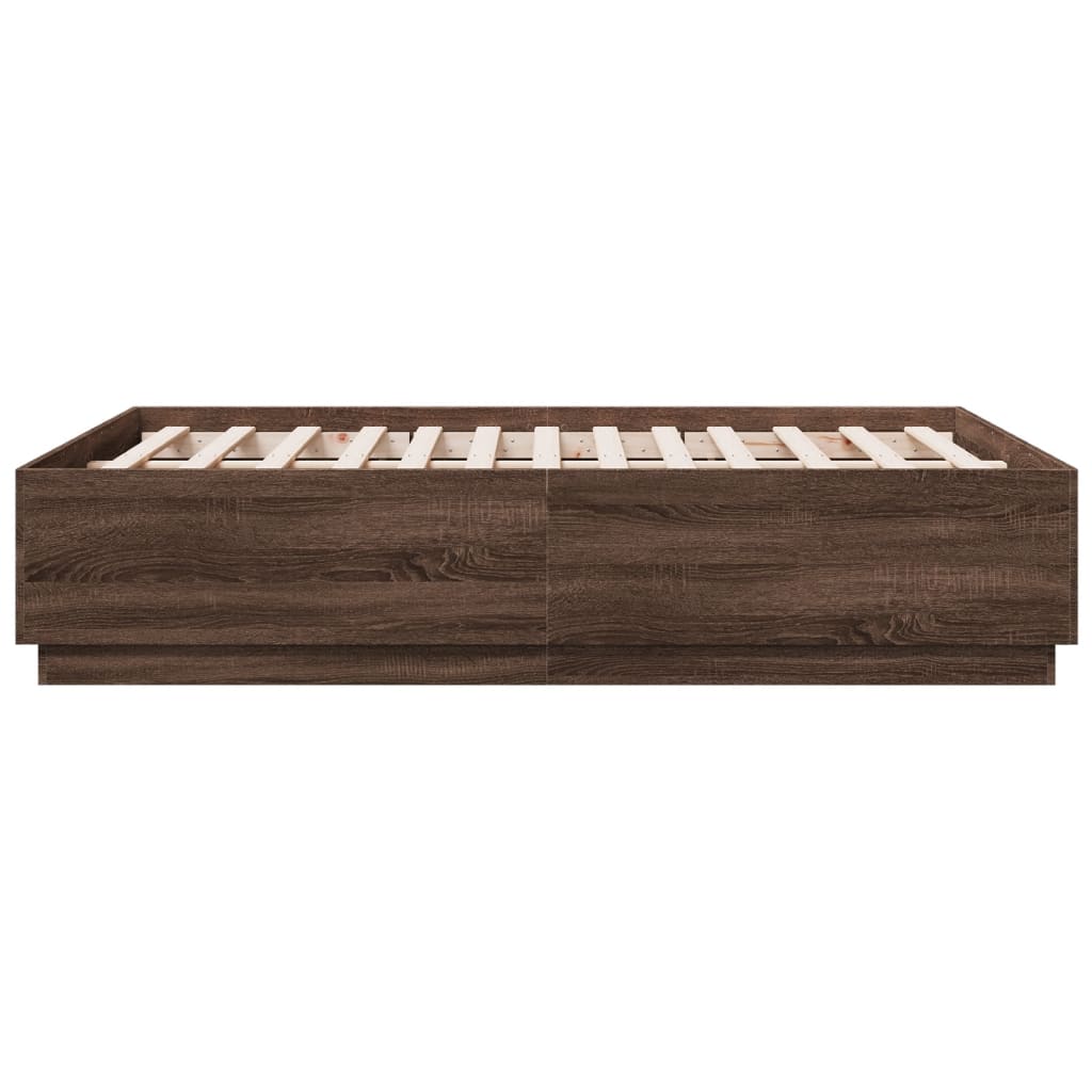 vidaXL Rama łóżka, brązowy dąb, 135x190 cm, materiał drewnopochodny