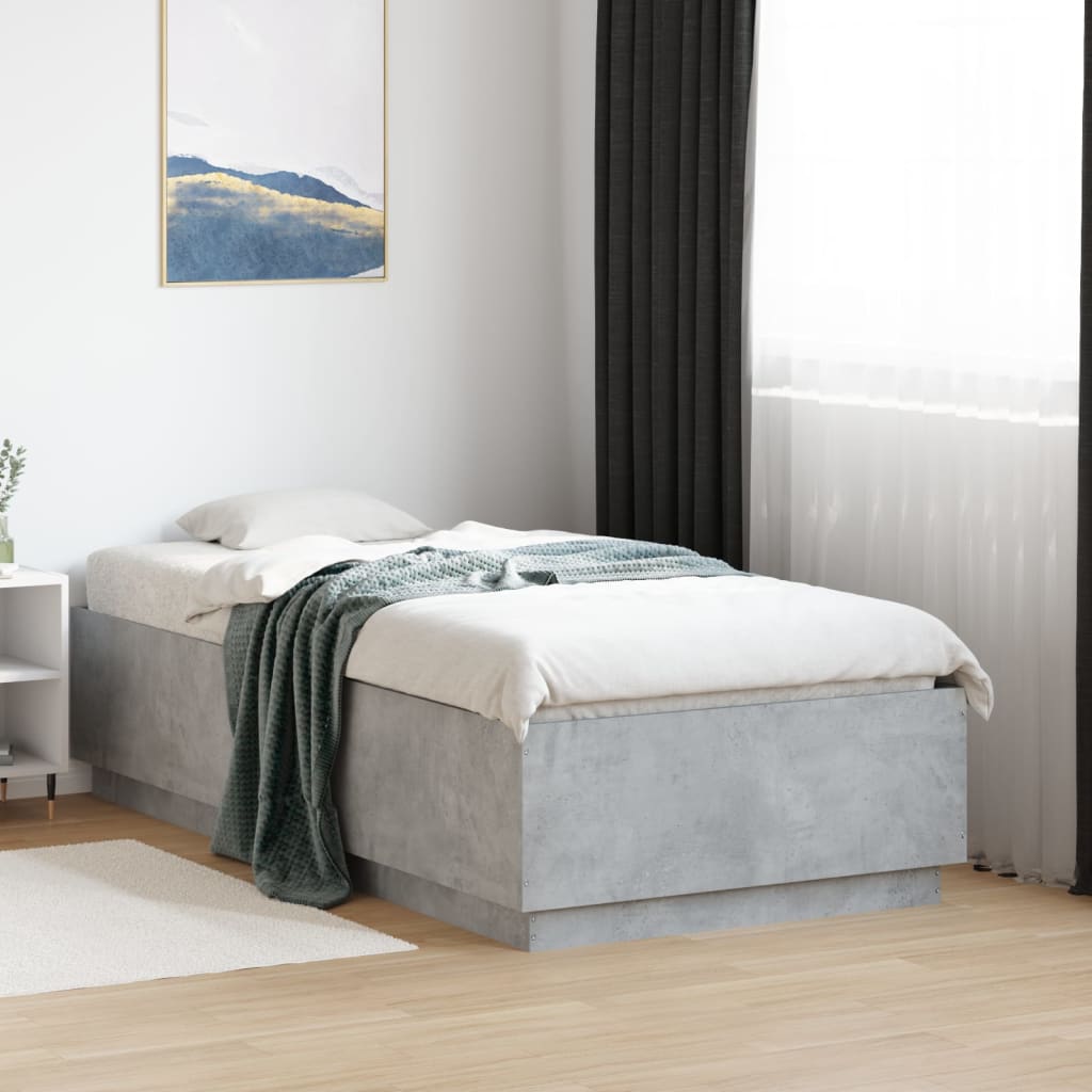 vidaXL Rama łóżka, szarość betonu, 75x190 cm, materiał drewnopochodny