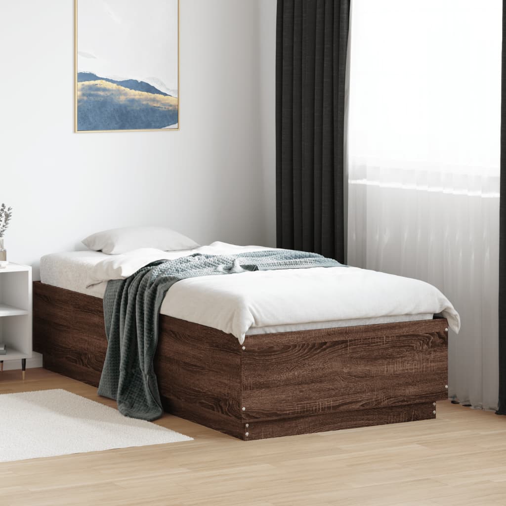 vidaXL Rama łóżka, brązowy dąb, 75x190 cm, materiał drewnopochodny