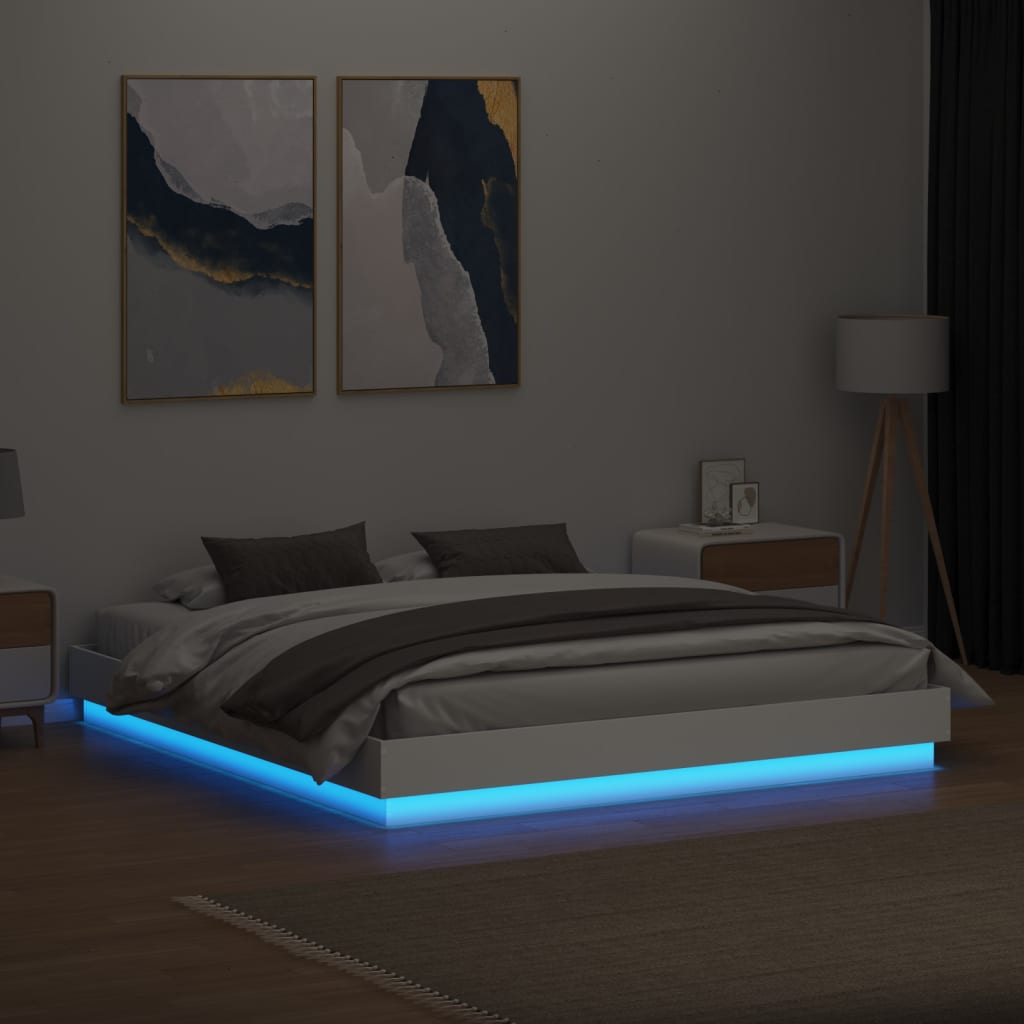 vidaXL Rama łóżka z oświetleniem LED, biała, 200x200 cm