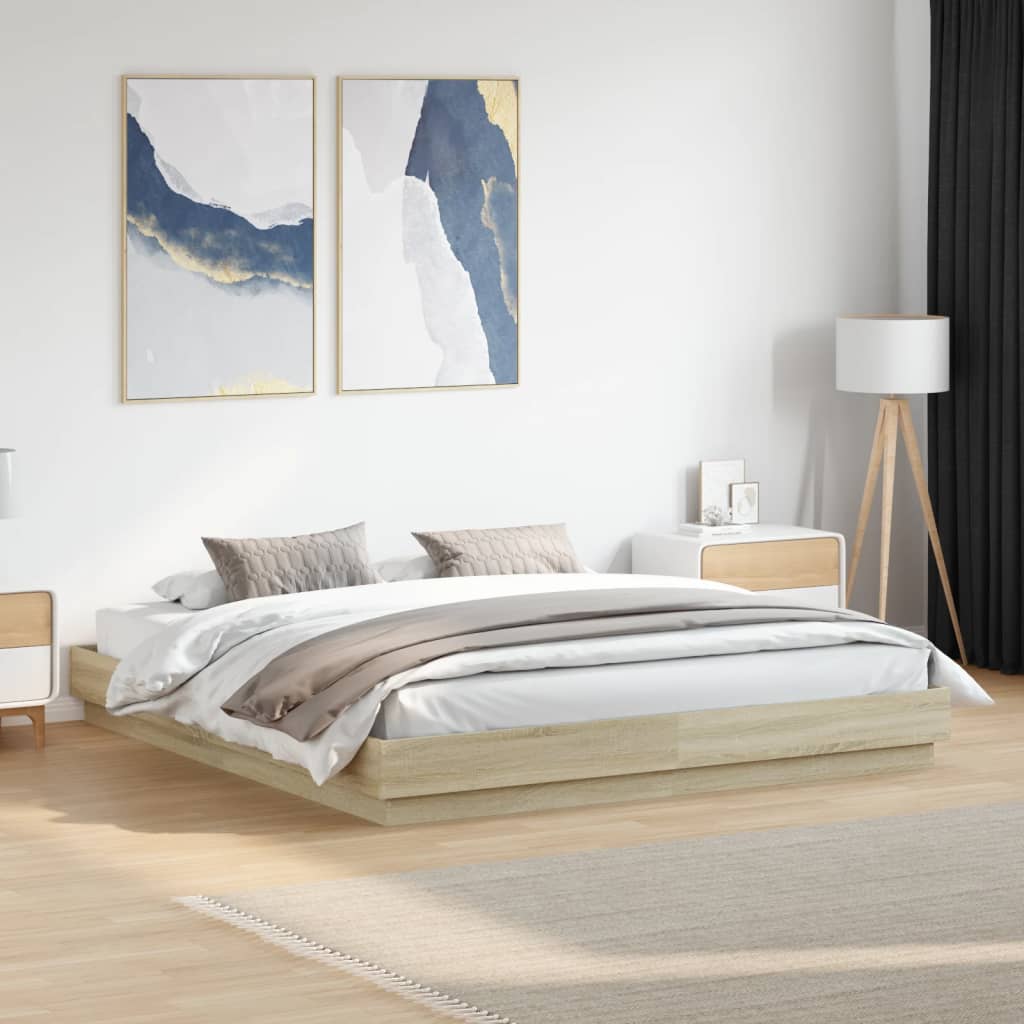 vidaXL Rama łóżka z oświetleniem LED, dąb sonoma, 200x200 cm
