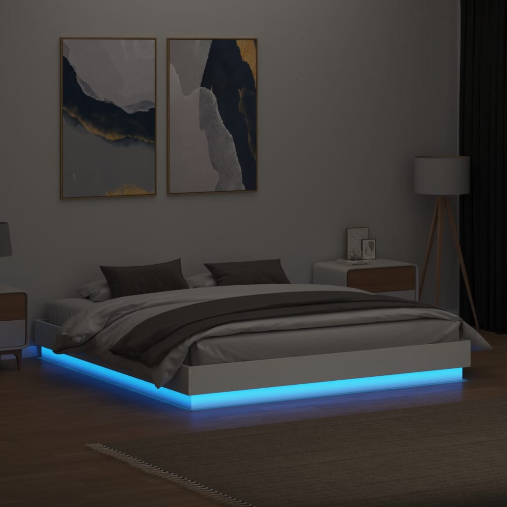 vidaXL Rama łóżka z oświetleniem LED, biała, 180x200 cm