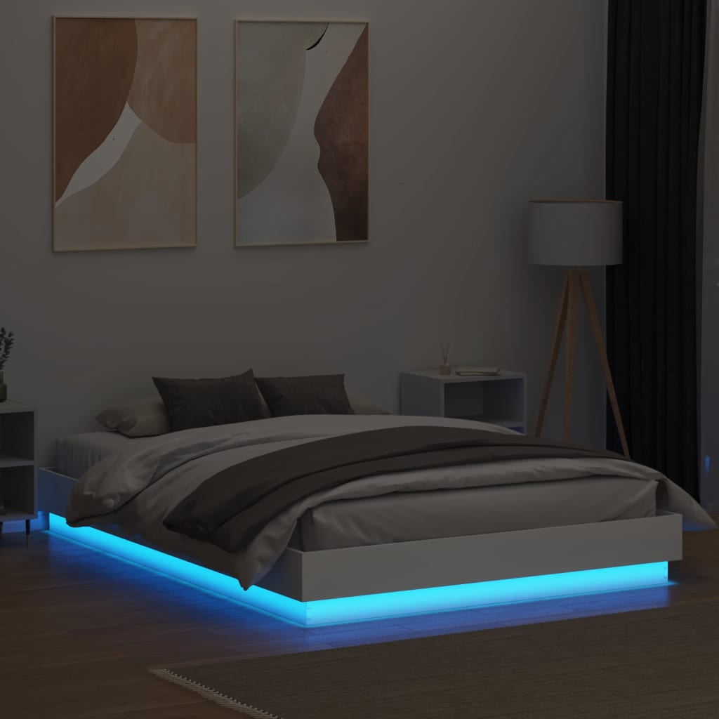 vidaXL Rama łóżka z oświetleniem LED, biała, 150x200 cm
