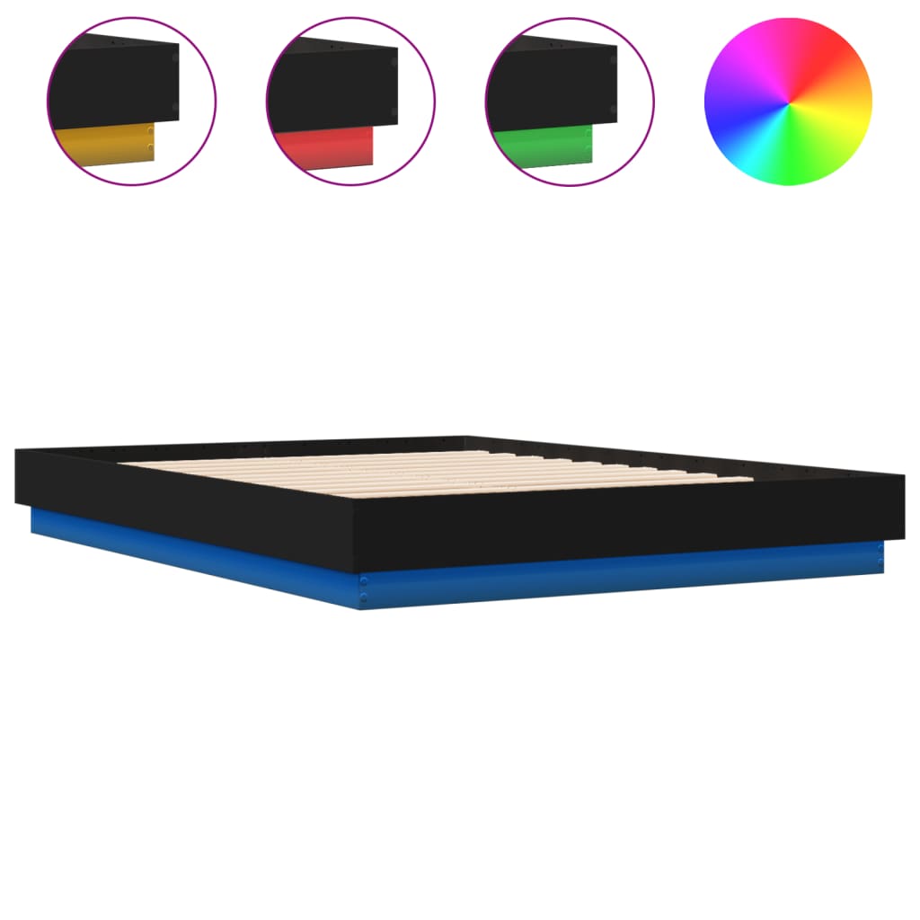 vidaXL Rama łóżka z LED bez materaca Czarna 150x200 cm