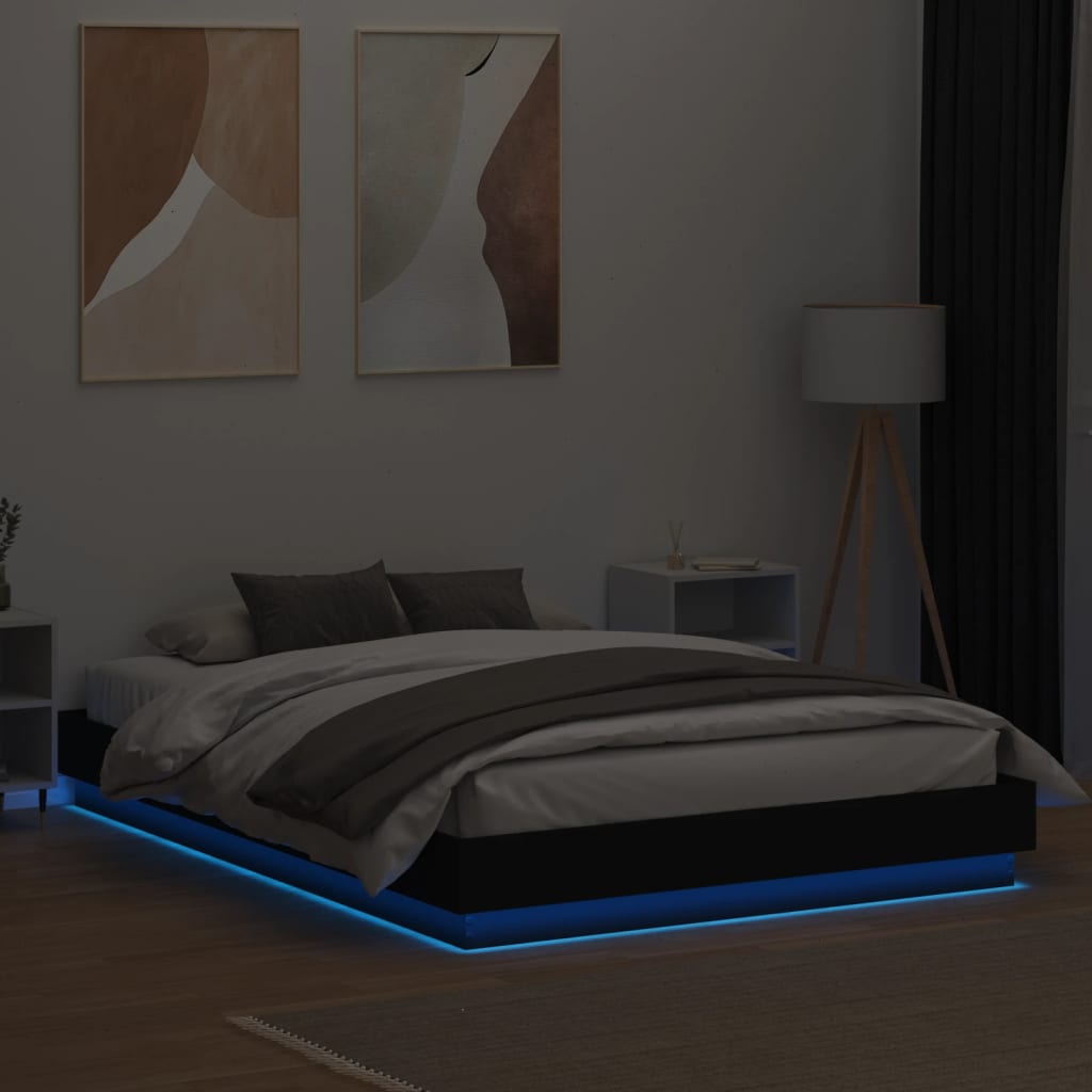 vidaXL Rama łóżka z LED bez materaca Czarna 150x200 cm