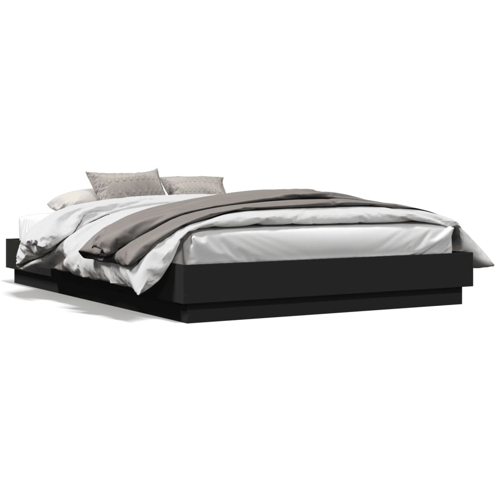 vidaXL Rama łóżka z LED bez materaca Czarna 150x200 cm