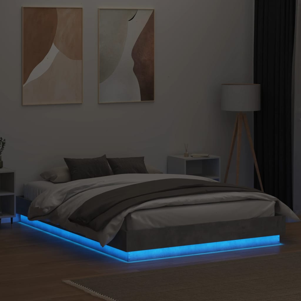 vidaXL Rama łóżka z oświetleniem LED, szarość betonu, 150x200 cm