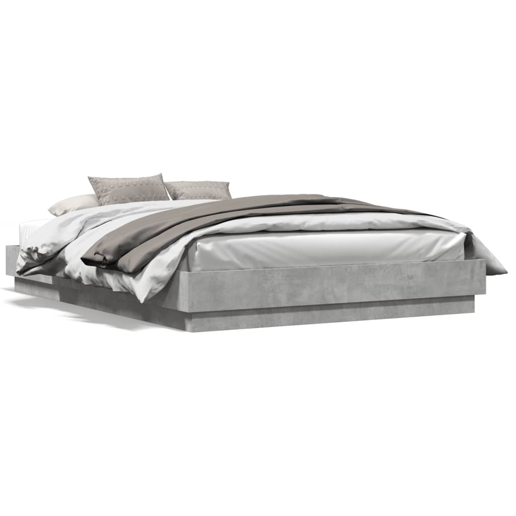 vidaXL Rama łóżka z oświetleniem LED, szarość betonu, 150x200 cm